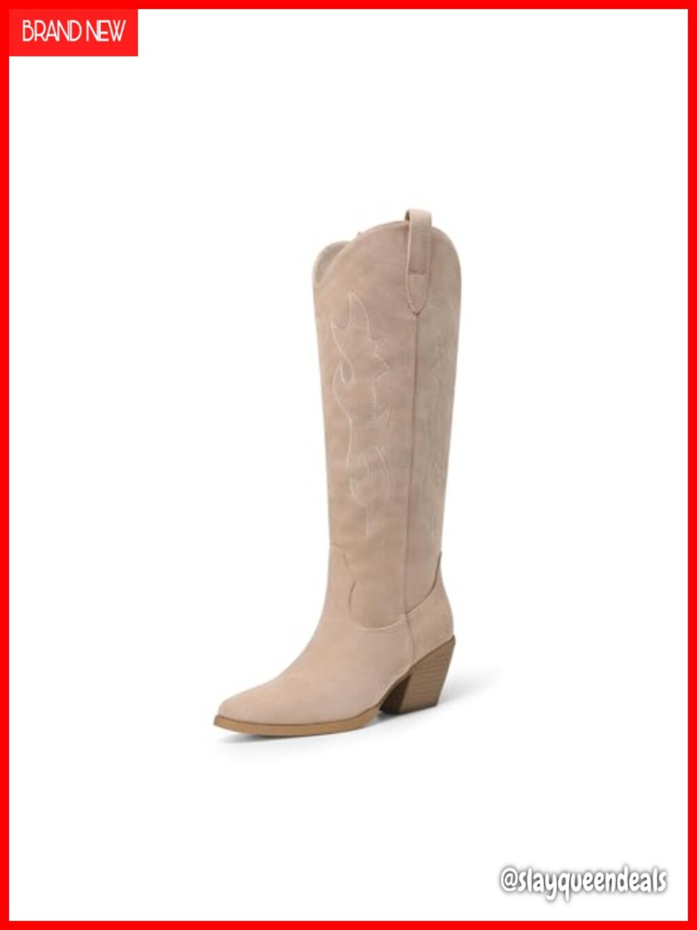 Knee High Cowgirl Boots Faux Suede Western Heel Pointed Toe